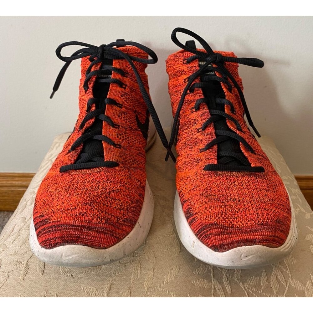 Nike Flyknit Lunar 3 High-Top Sneakers Orange/Black Mens Size 13 - Picture 4 of 10